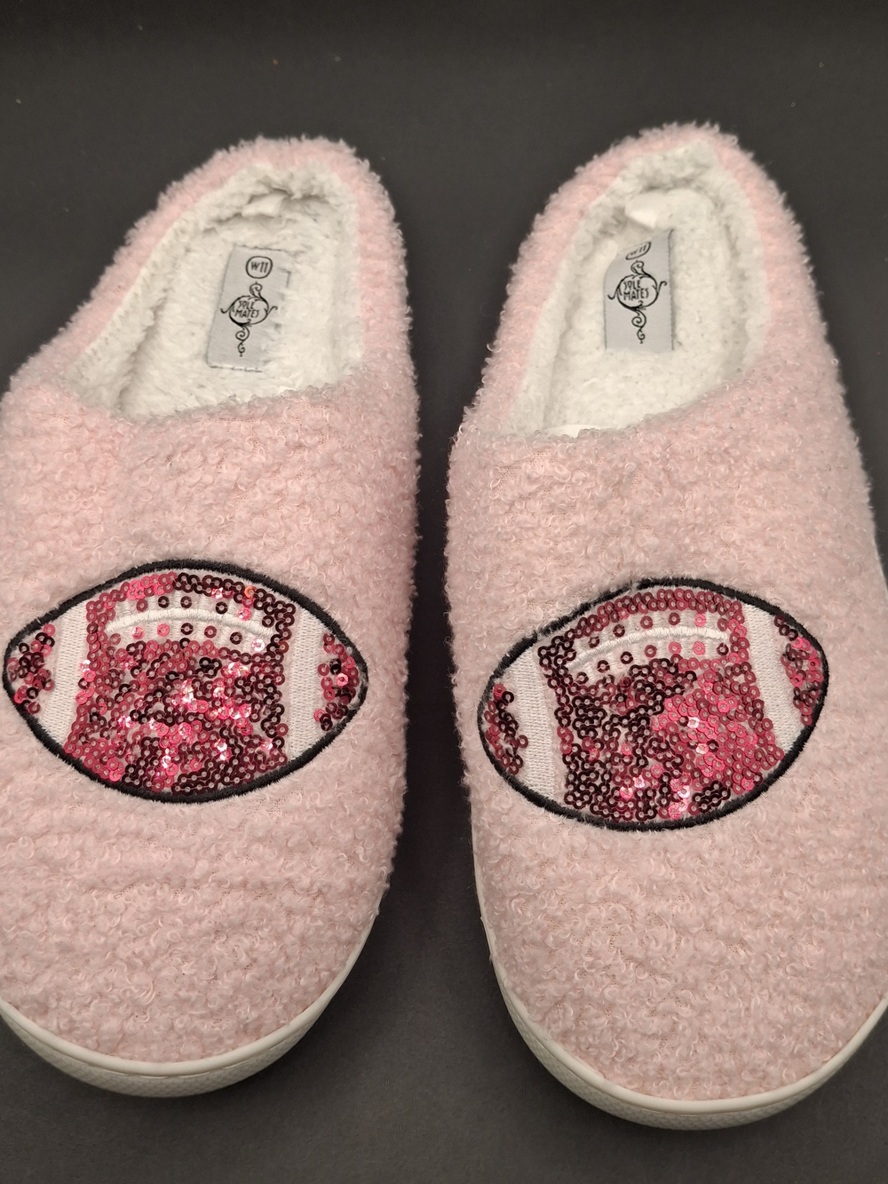 Girls' Pink Sequin Football Slip-On Slippers